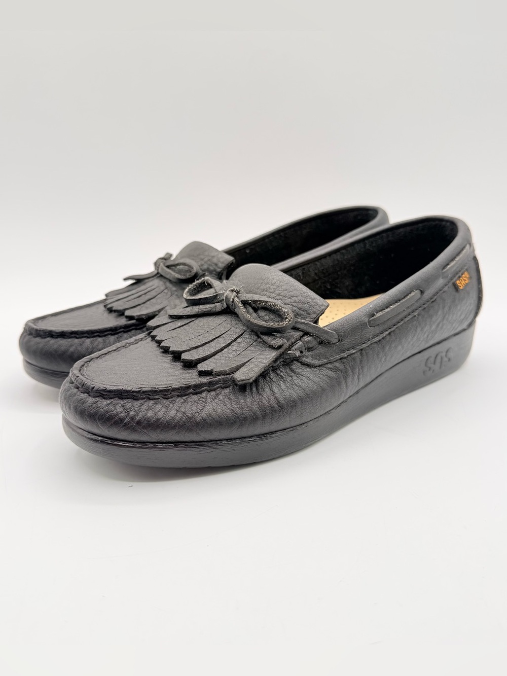 SAS Kiltie Loafers Womens 7W Black Leather Comfort Moccasin Shoes Made in USA